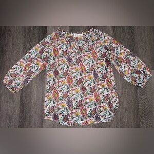 Towne Paisley Peasant Blouse Multicolor Boho Print cropped Sleeve top Medium M